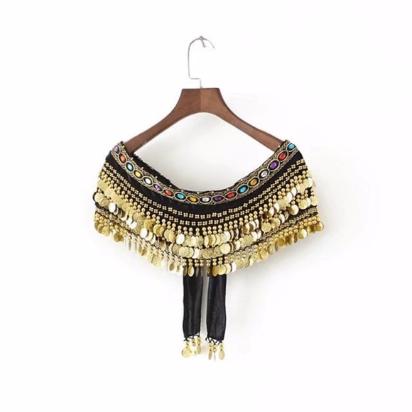 NEW! Super Cute Beaded/Coin Boho Tie Bandeau Top!! - Picture 3 of 5